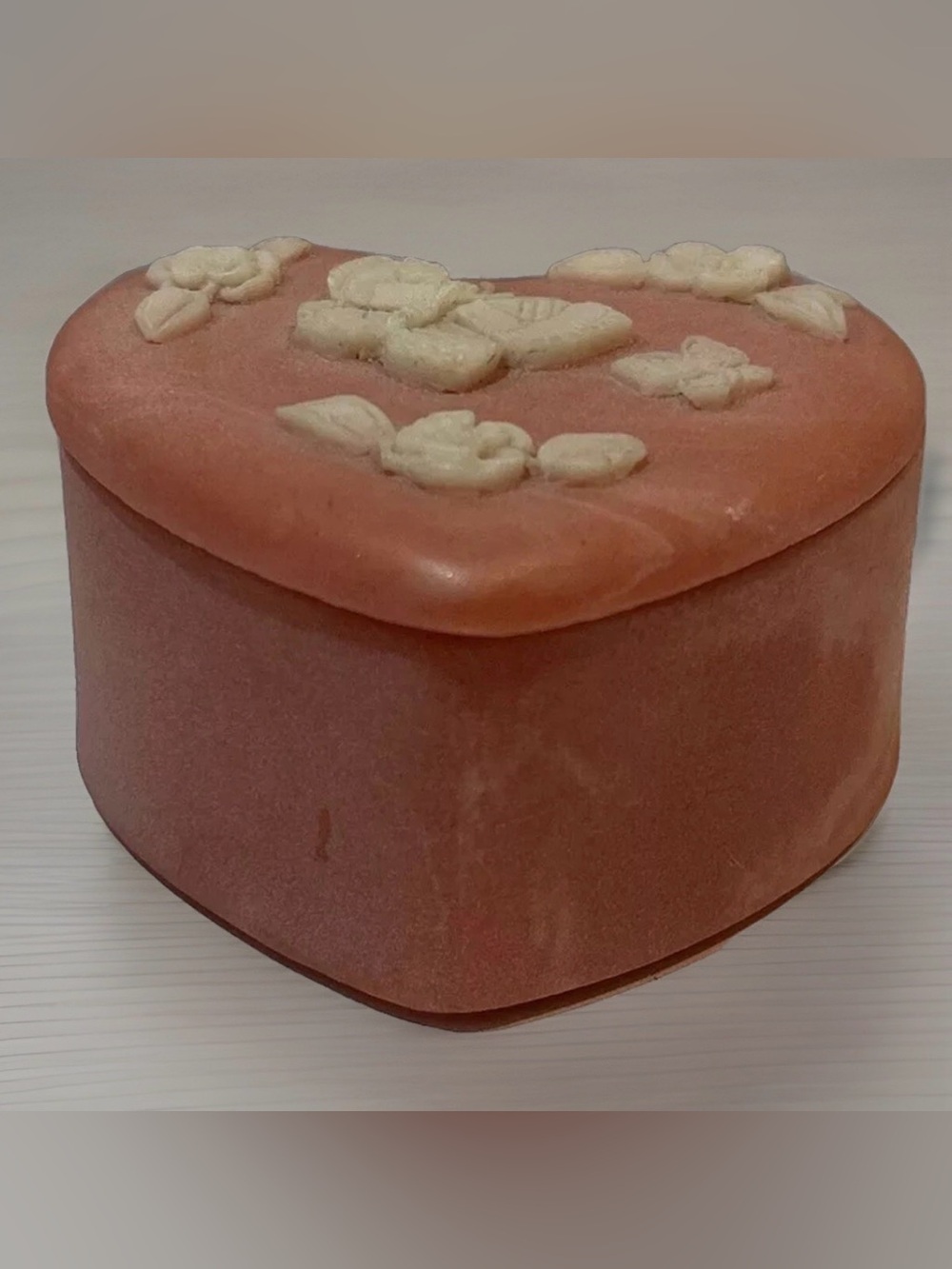 Vtg Incolay Pink Heart With Butterflies And Flowers Soapstone Trinket Box